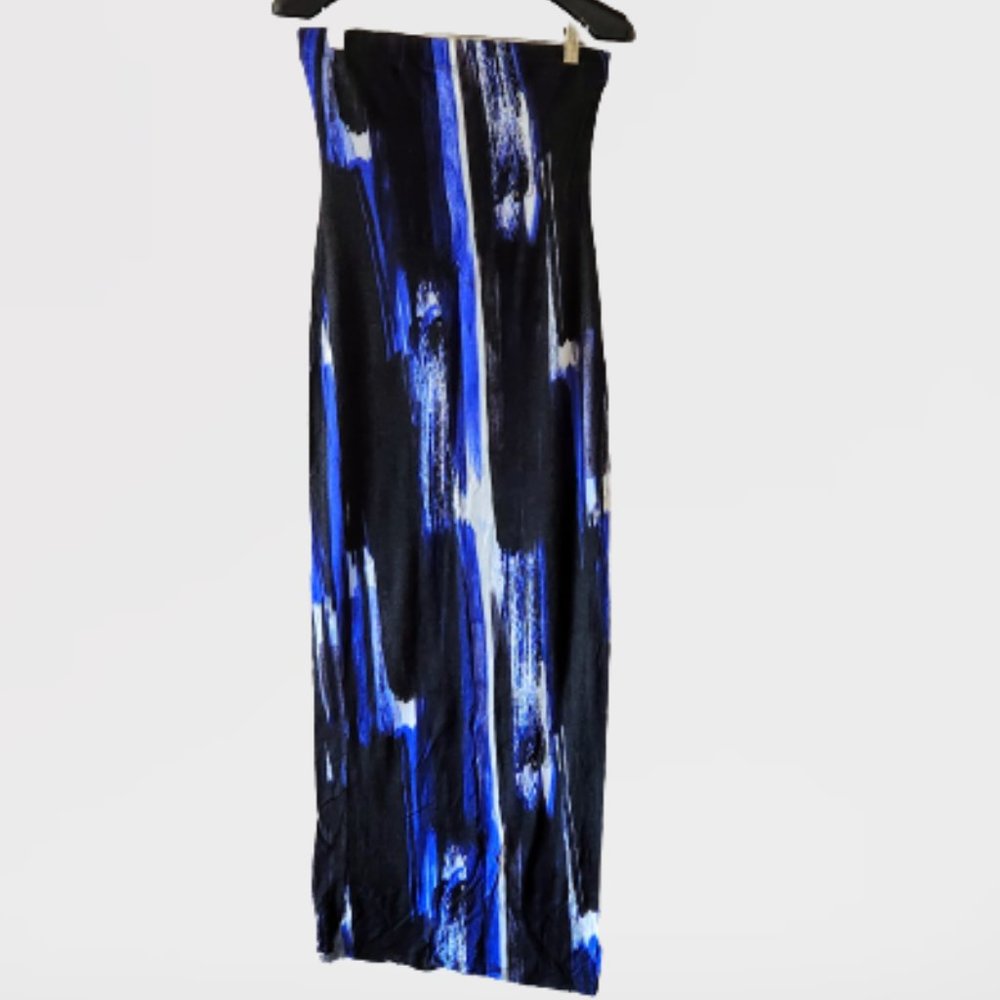SZ M BLUE MAXI FULLY LINED STRATCHEBLE SKIRT by BLACK/BEAD